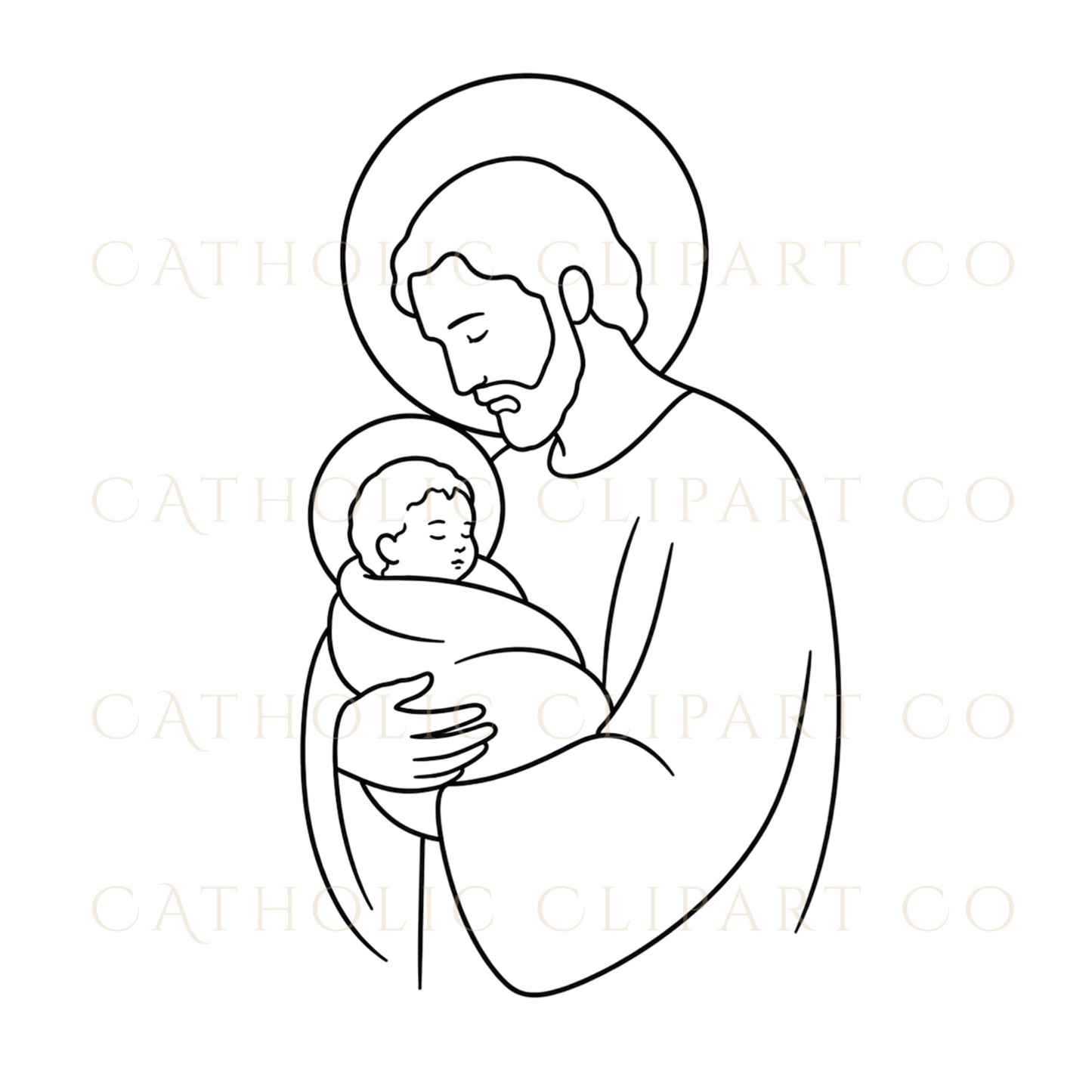 Religious line art bundle with Holy Family, nativity scene, Mary and Joseph illustrations | Paquete de arte lineal religioso con Sagrada Familia, escena de Natividad e ilustraciones de María y José