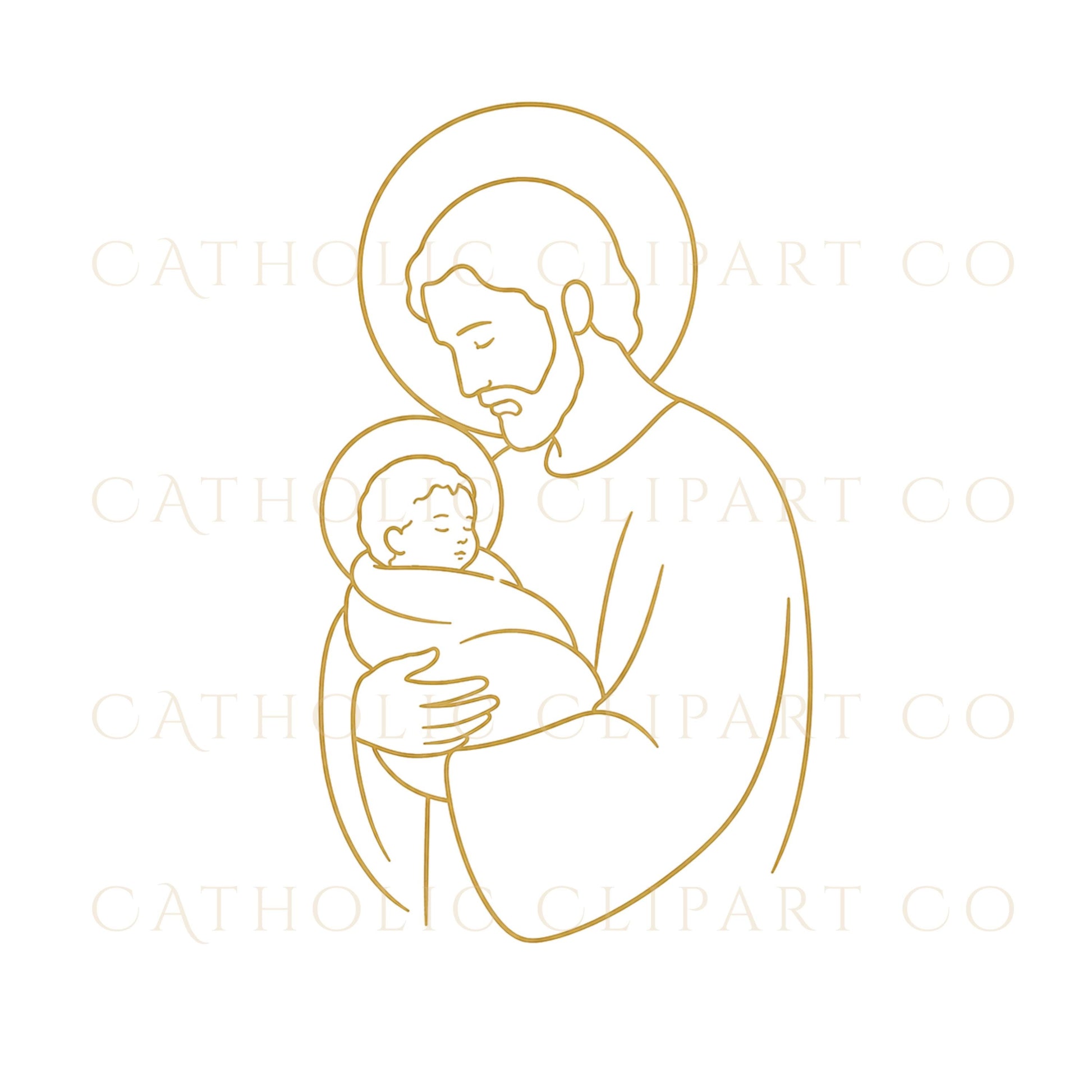 Catholic family logo style graphics with elegant Holy Family illustrations for designers | Gráficos estilo logotipo de familia católica con elegantes ilustraciones de la Sagrada Familia para diseñadores