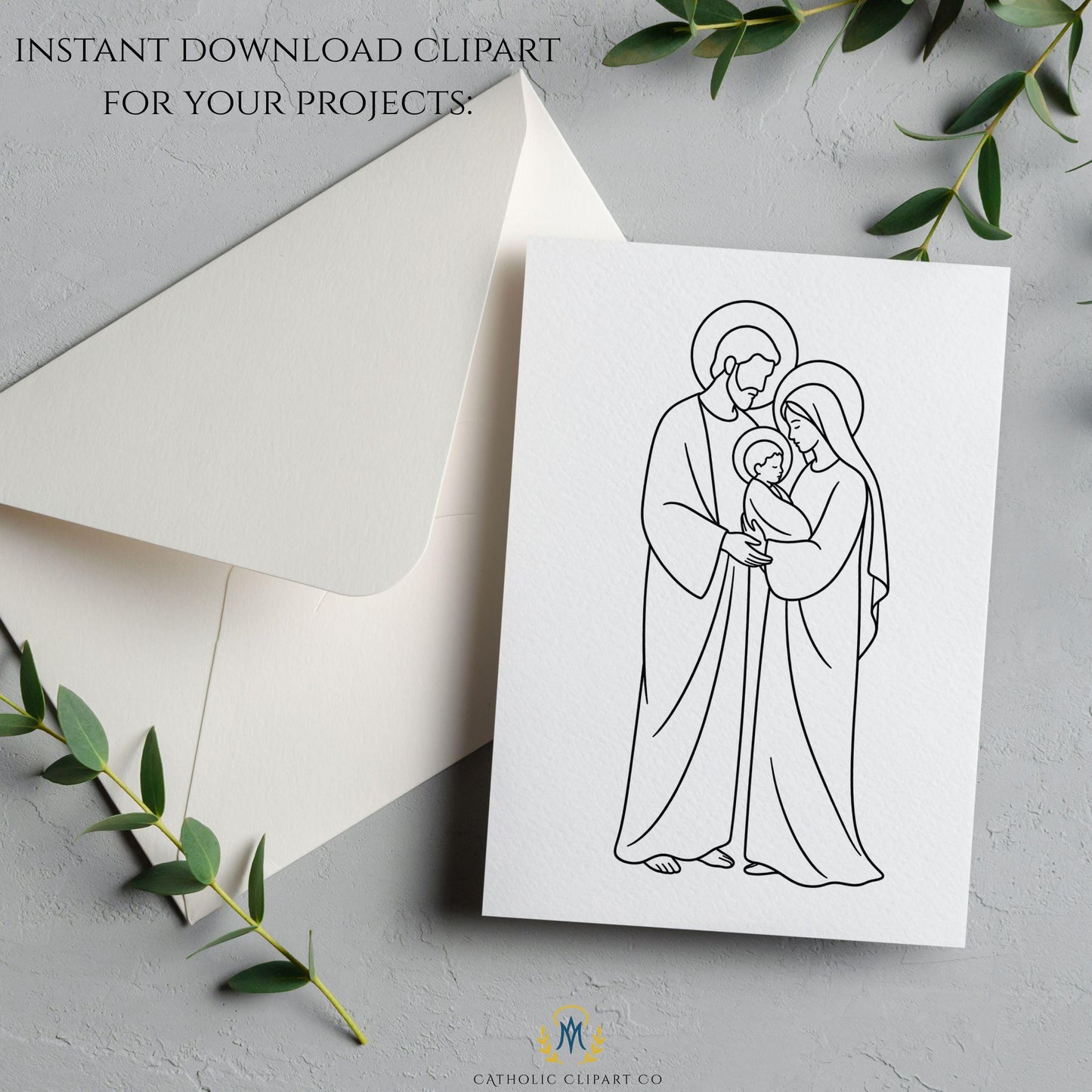Holy Family PNG collection with luxury line art designs for religious and church use | Colección PNG de la Sagrada Familia con diseños de arte lineal elegante para uso religioso y parroquial