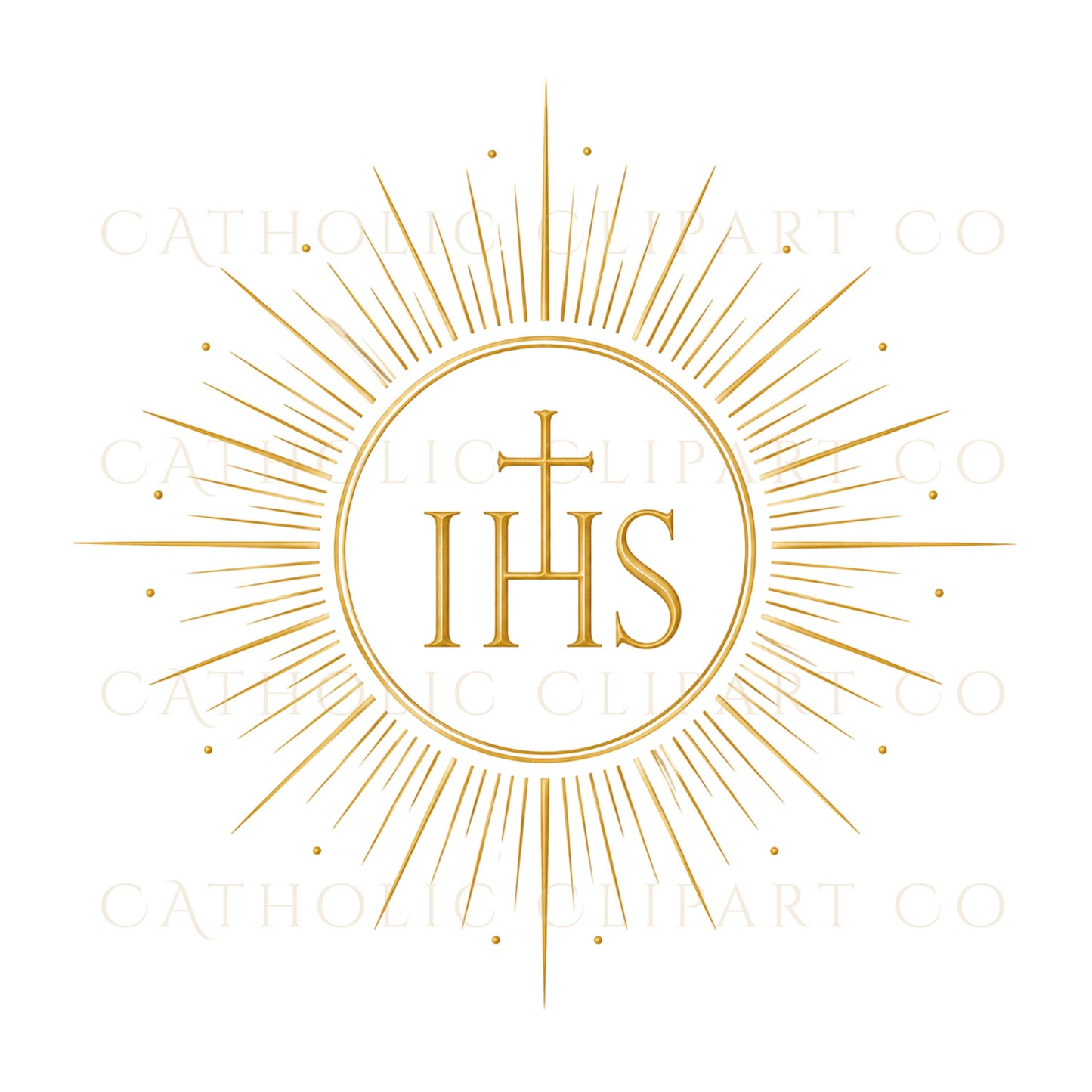 Adoremus emblem clipart featuring sacred host, gold flourishes and Eucharistic devotional design | Clipart de emblema Adoremus con hostia sagrada, adornos dorados y diseño devocional eucarístico