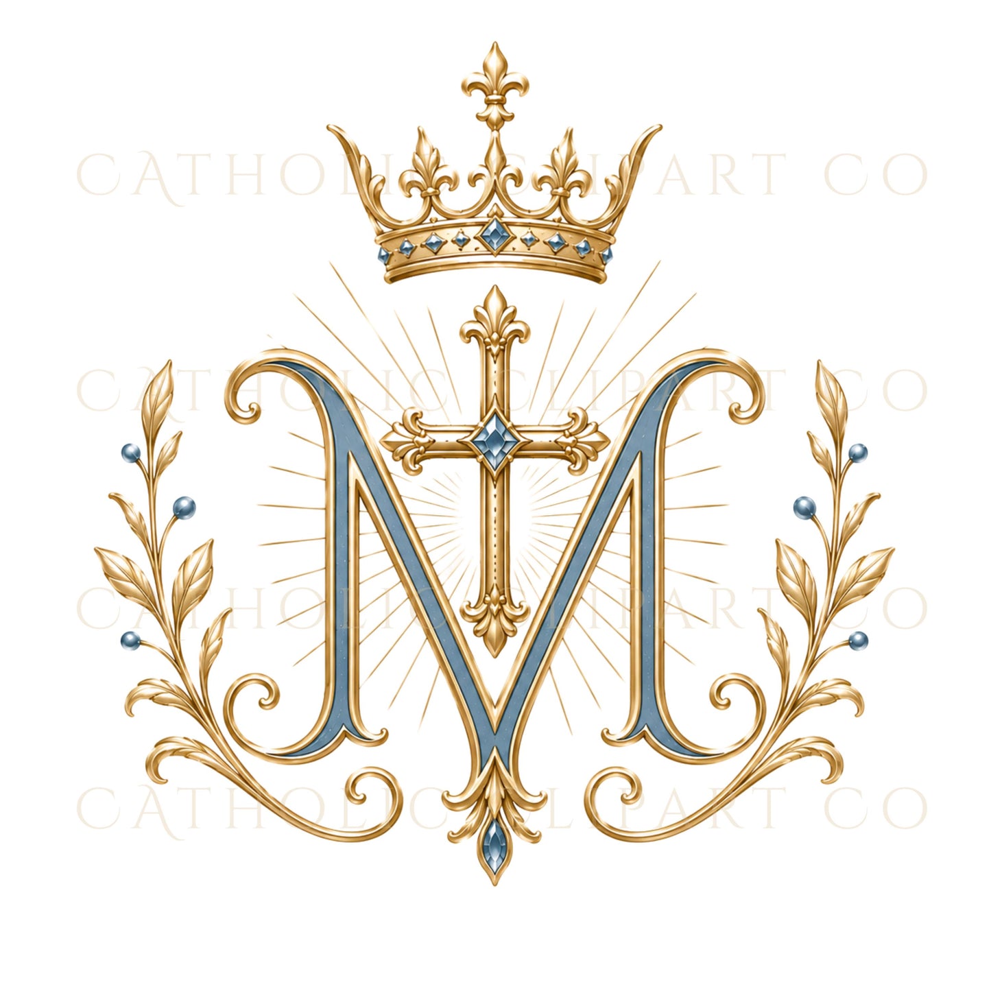 Catholic Wedding Clipart PNG Bundle, Marian Monogram Graphics, Catholic Wedding Crest, Luxury Wedding Invitation Clipart