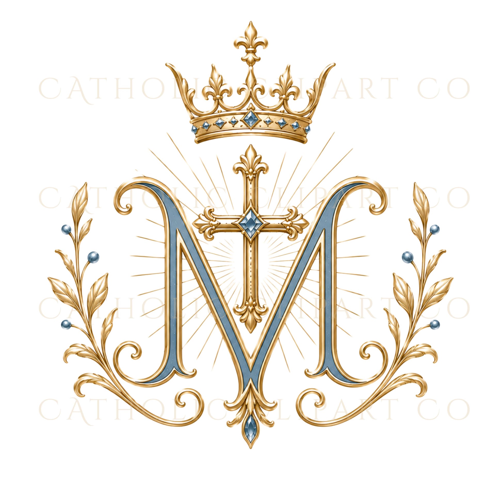 Catholic Wedding Clipart PNG Bundle, Marian Monogram Graphics, Catholic Wedding Crest, Luxury Wedding Invitation Clipart