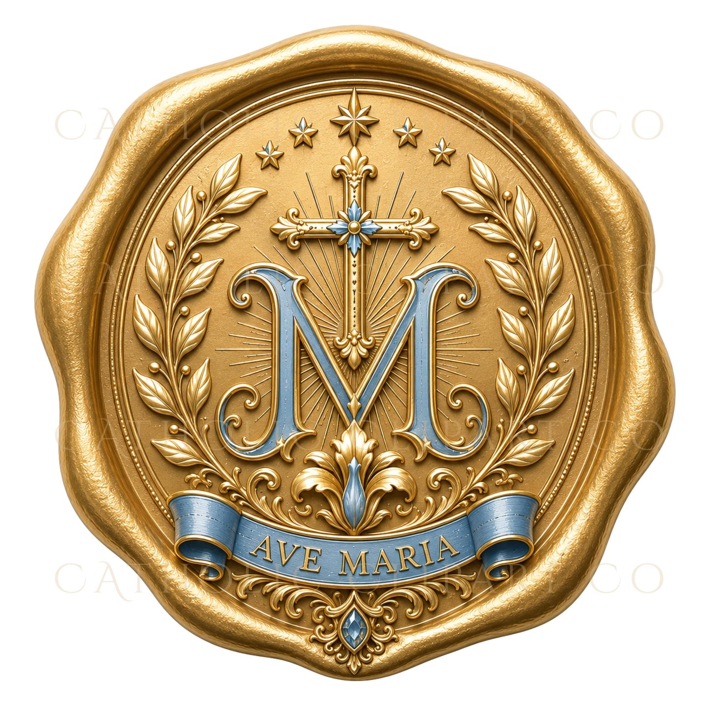 Marian wedding monogram bundle with blue and gold Catholic graphics for luxury wedding branding. | Paquete de monogramas marianos con gráficos católicos en azul y dorado para una imagen de boda elegante.