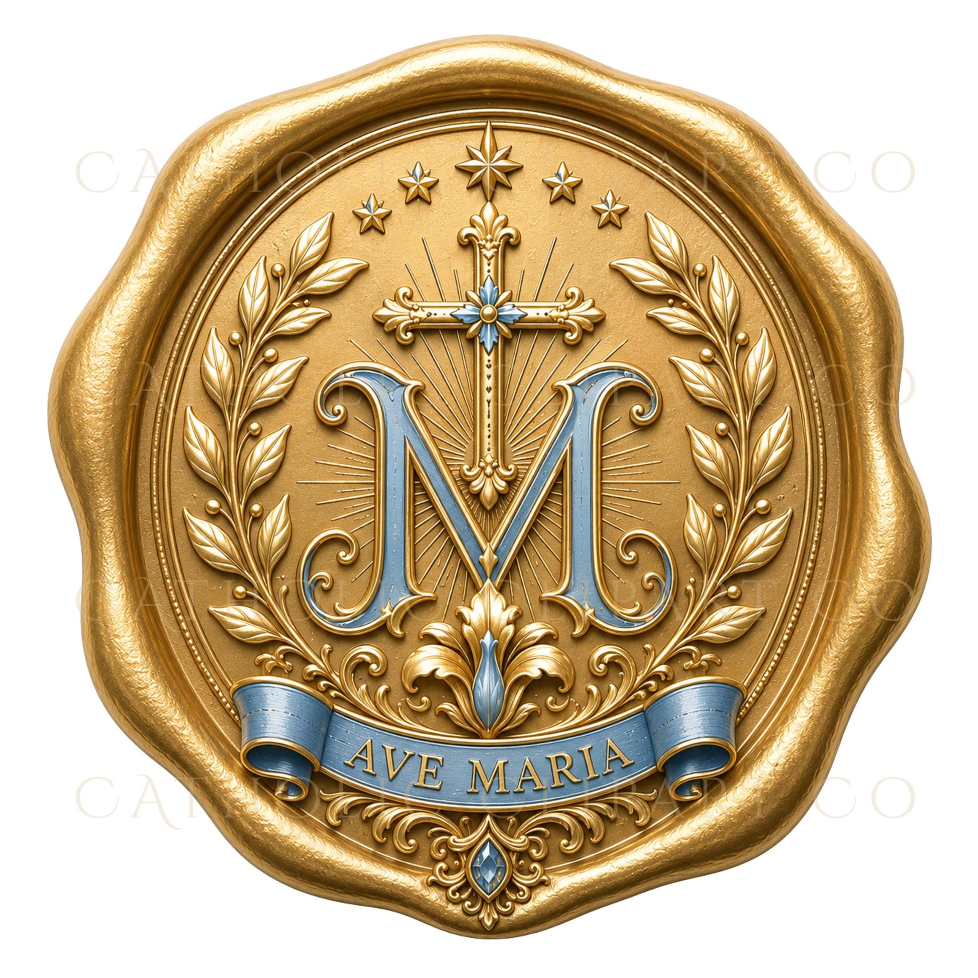 Marian wedding monogram bundle with blue and gold Catholic graphics for luxury wedding branding. | Paquete de monogramas marianos con gráficos católicos en azul y dorado para una imagen de boda elegante.