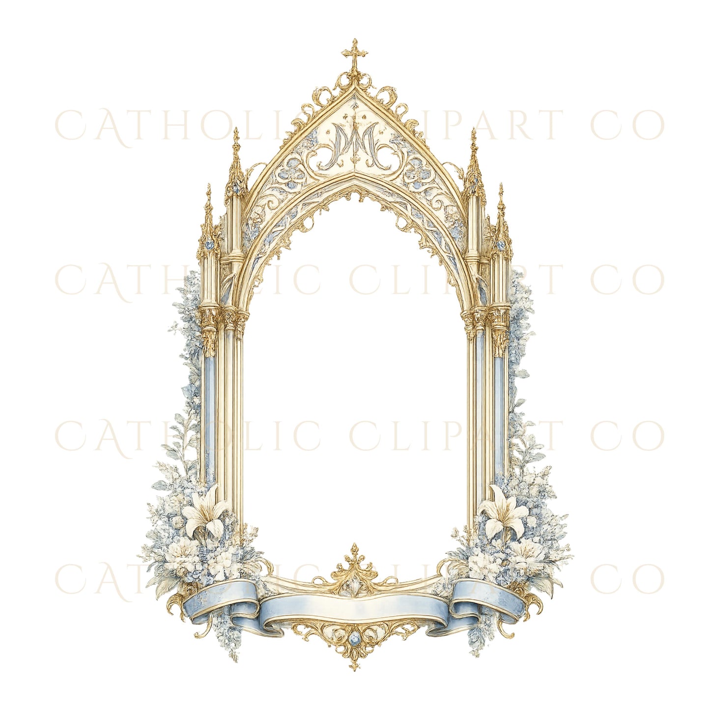 Premium Catholic clipart set including Marian monograms, wax seals, wedding emblems and decorative borders. | Conjunto premium de clipart católico con monogramas marianos, sellos de cera, emblemas de boda y bordes decorativos.