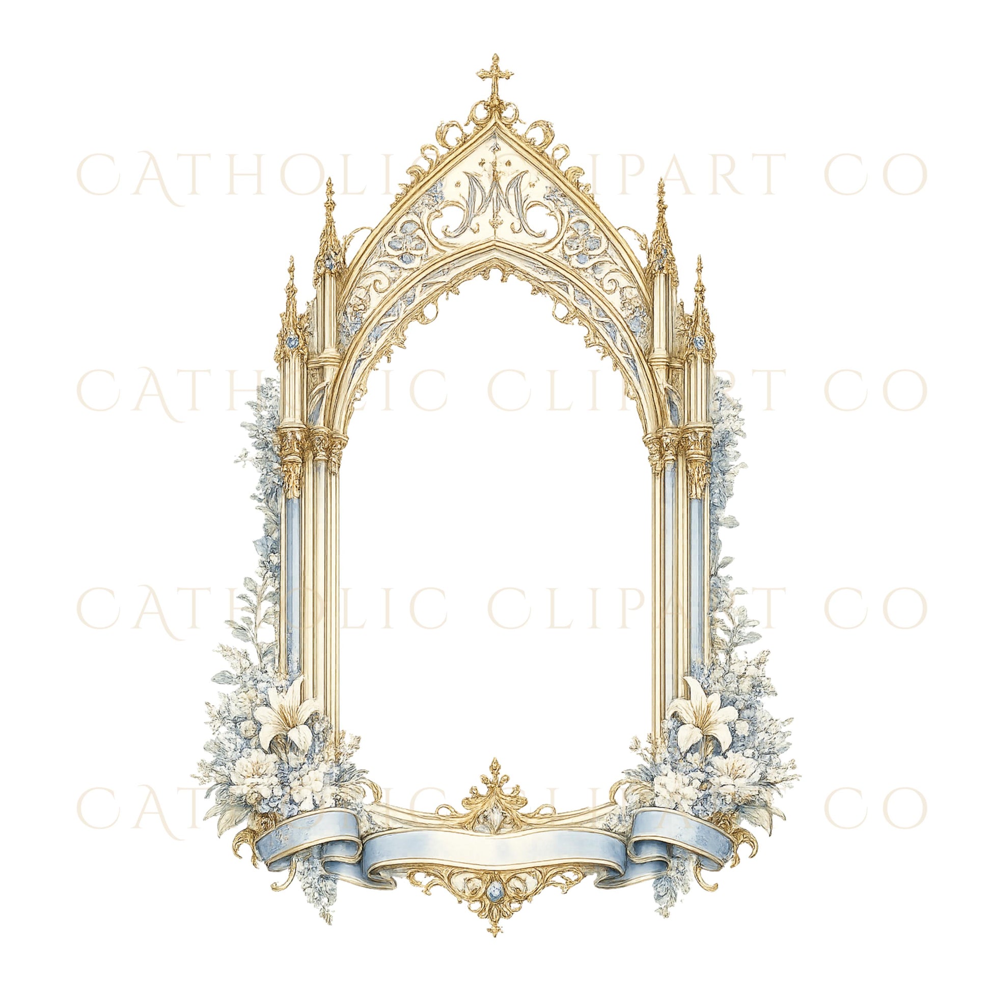 Premium Catholic clipart set including Marian monograms, wax seals, wedding emblems and decorative borders. | Conjunto premium de clipart católico con monogramas marianos, sellos de cera, emblemas de boda y bordes decorativos.