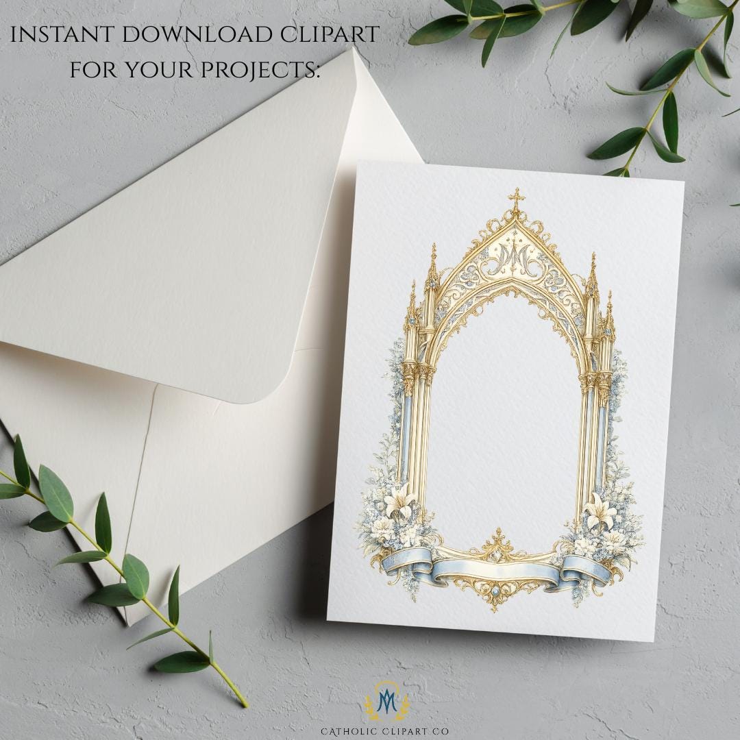 Catholic Wedding Clipart PNG Bundle, Marian Monogram Graphics, Catholic Wedding Crest, Luxury Wedding Invitation Clipart