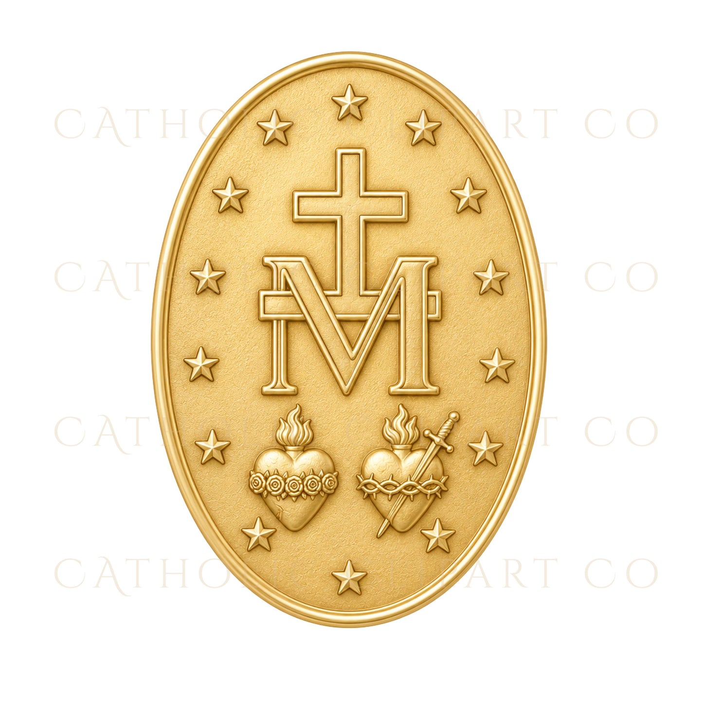 Premium gold Catholic clipart set featuring Eucharistic, Marian, and crucifix symbols for commercial use. | Conjunto premium de clipart católico dorado con símbolos eucarísticos, marianos y crucifijo para uso comercial.