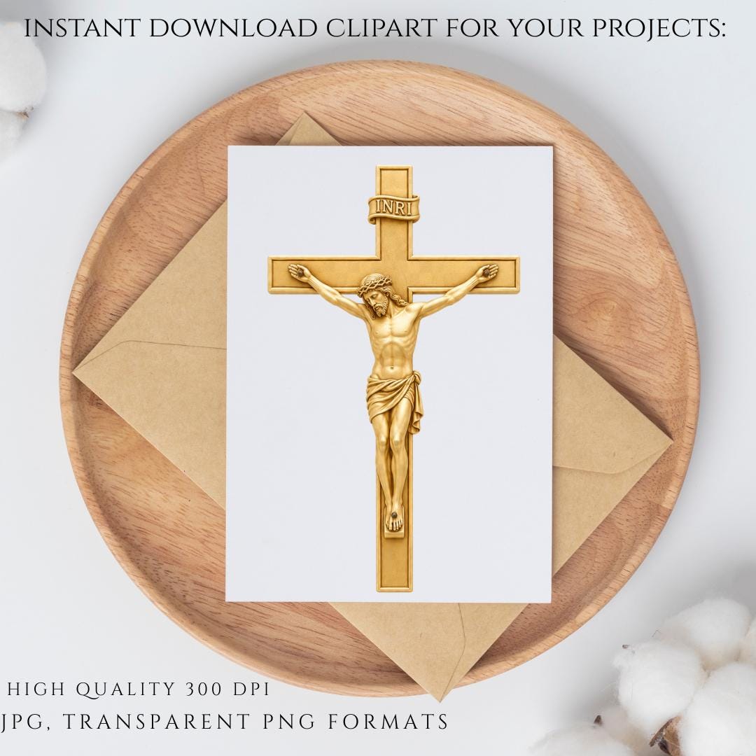 Gold Eucharistic chalice and host clipart with radiant IHS symbol. | Clipart de cáliz eucarístico dorado con hostia y símbolo IHS radiante.