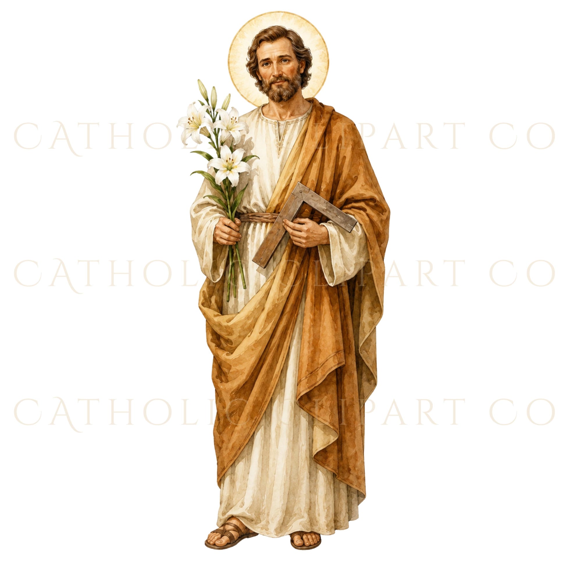Watercolor Catholic saint graphics for prayer cards, parish flyers, feast day designs and devotional printables / Gráficos de santos católicos en acuarela para tarjetas de oración, volantes parroquiales, fiestas religiosas e imprimibles devocionales