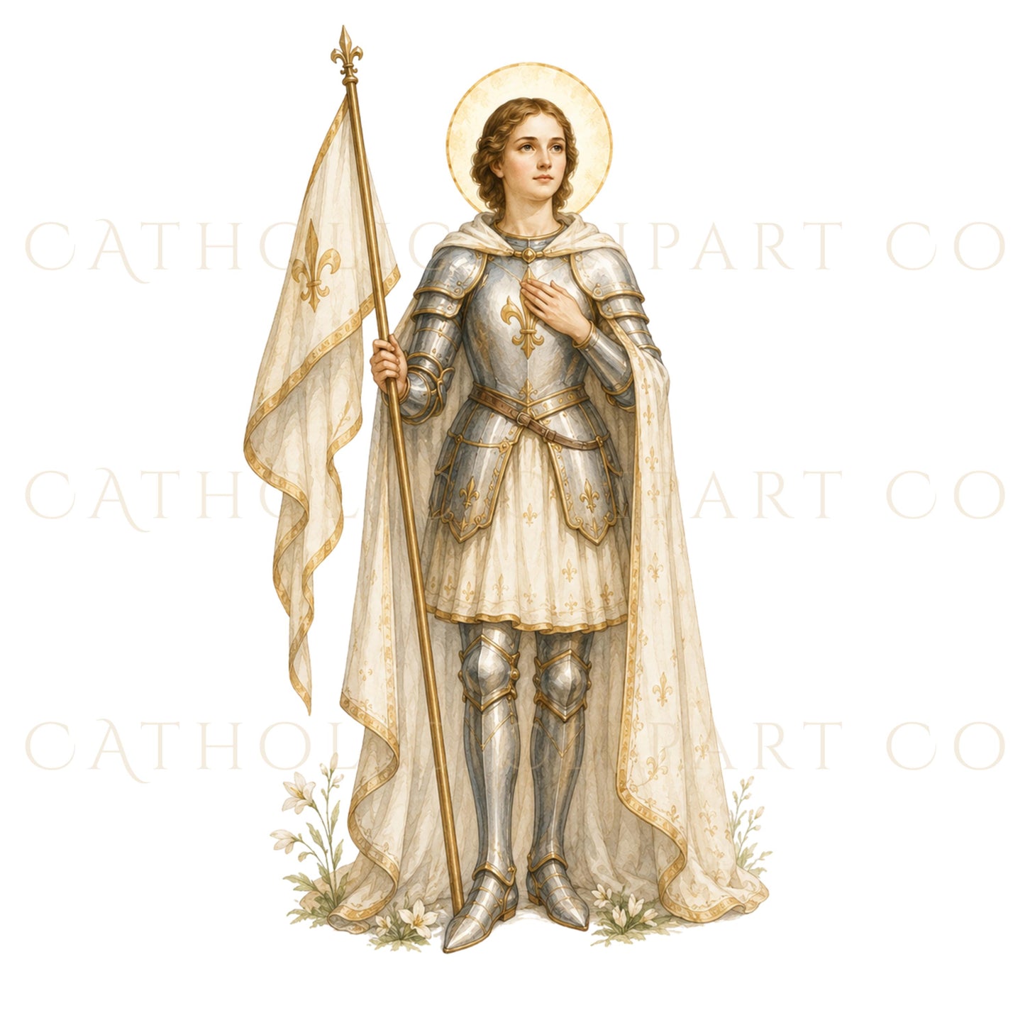 Catholic saints watercolor clipart collection with 12 individual saint images for digital and printable projects / Colección de clipart de santos católicos en acuarela con 12 imágenes individuales para proyectos digitales e imprimibles