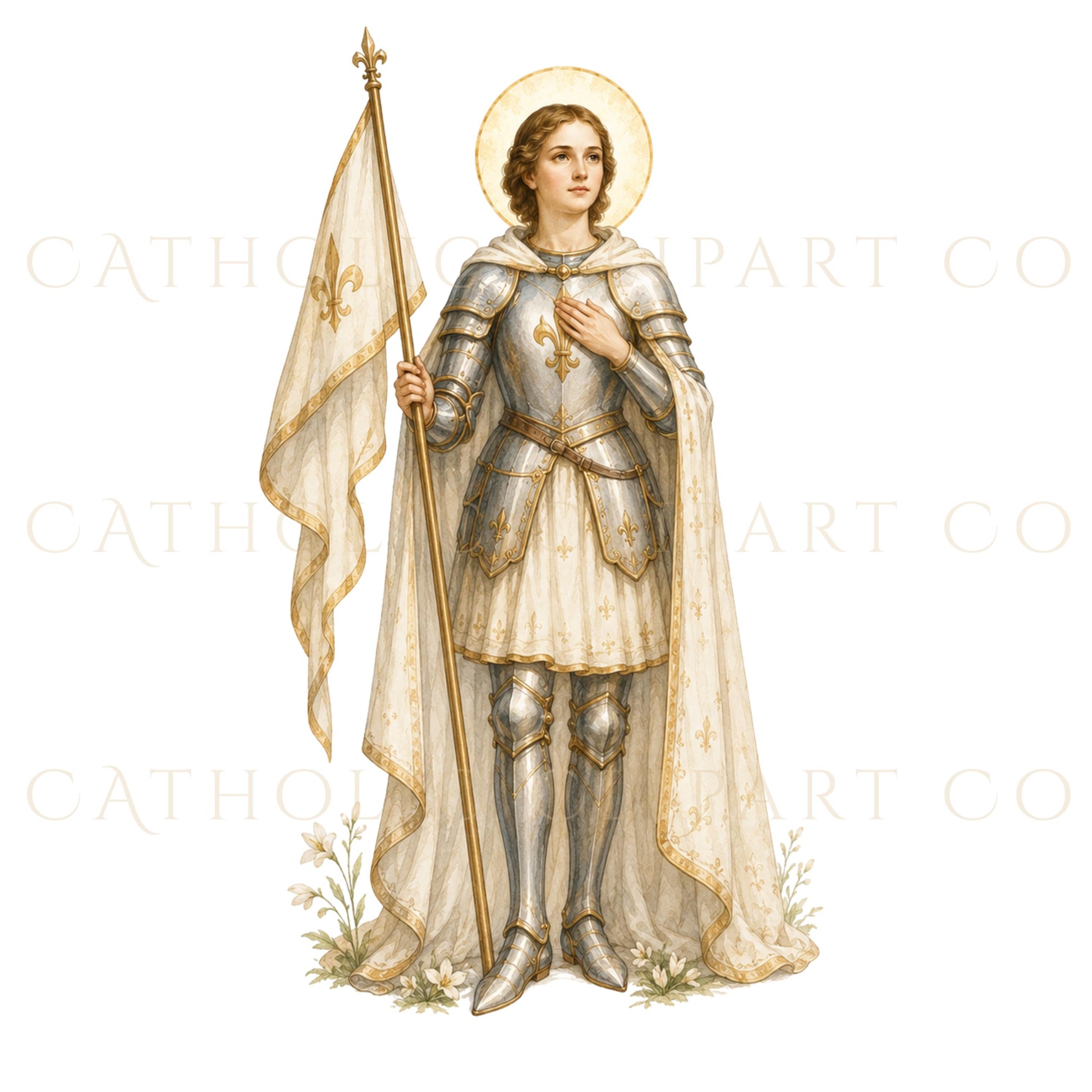 Catholic saints watercolor clipart collection with 12 individual saint images for digital and printable projects / Colección de clipart de santos católicos en acuarela con 12 imágenes individuales para proyectos digitales e imprimibles