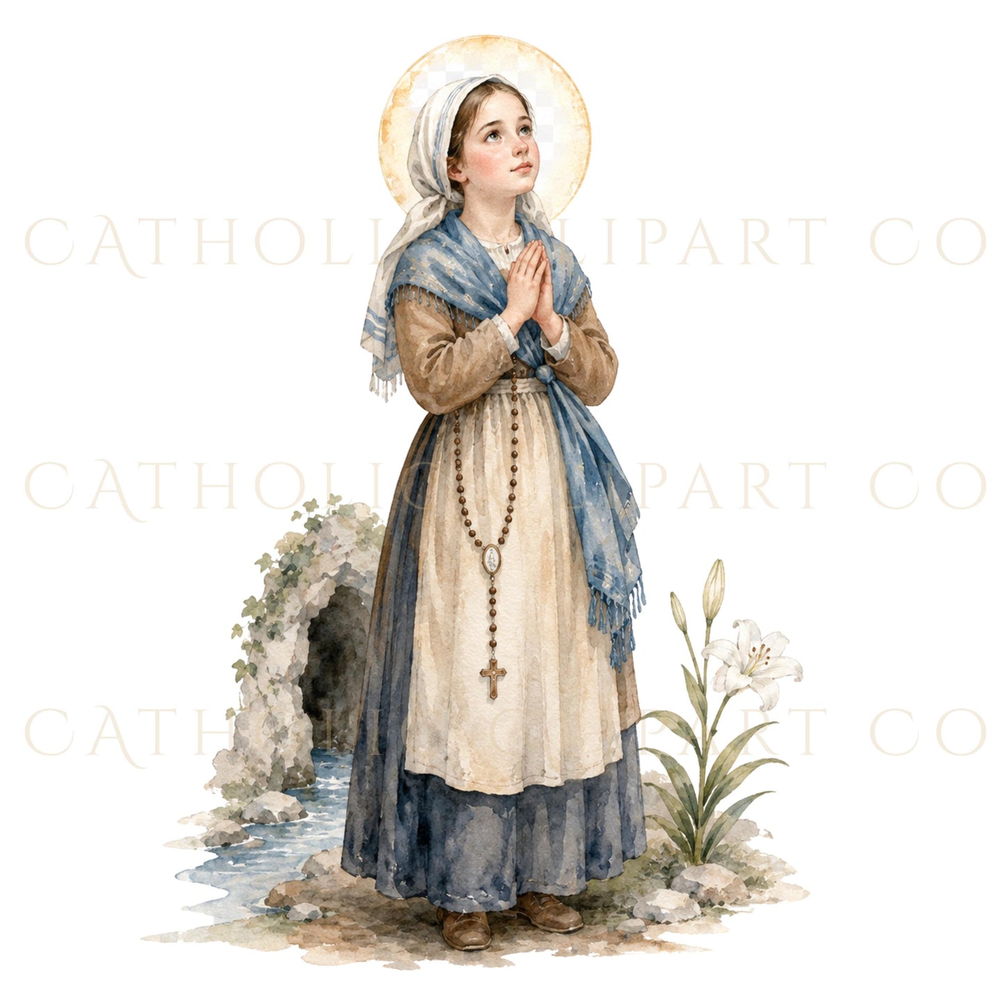 Catholic feast day clipart featuring 12 watercolor saints for All Saints Day, Confirmation, homeschool and parish use / Clipart católico para fiestas religiosas con 12 santos en acuarela para Todos los Santos, Confirmación, homeschool y uso parroquial