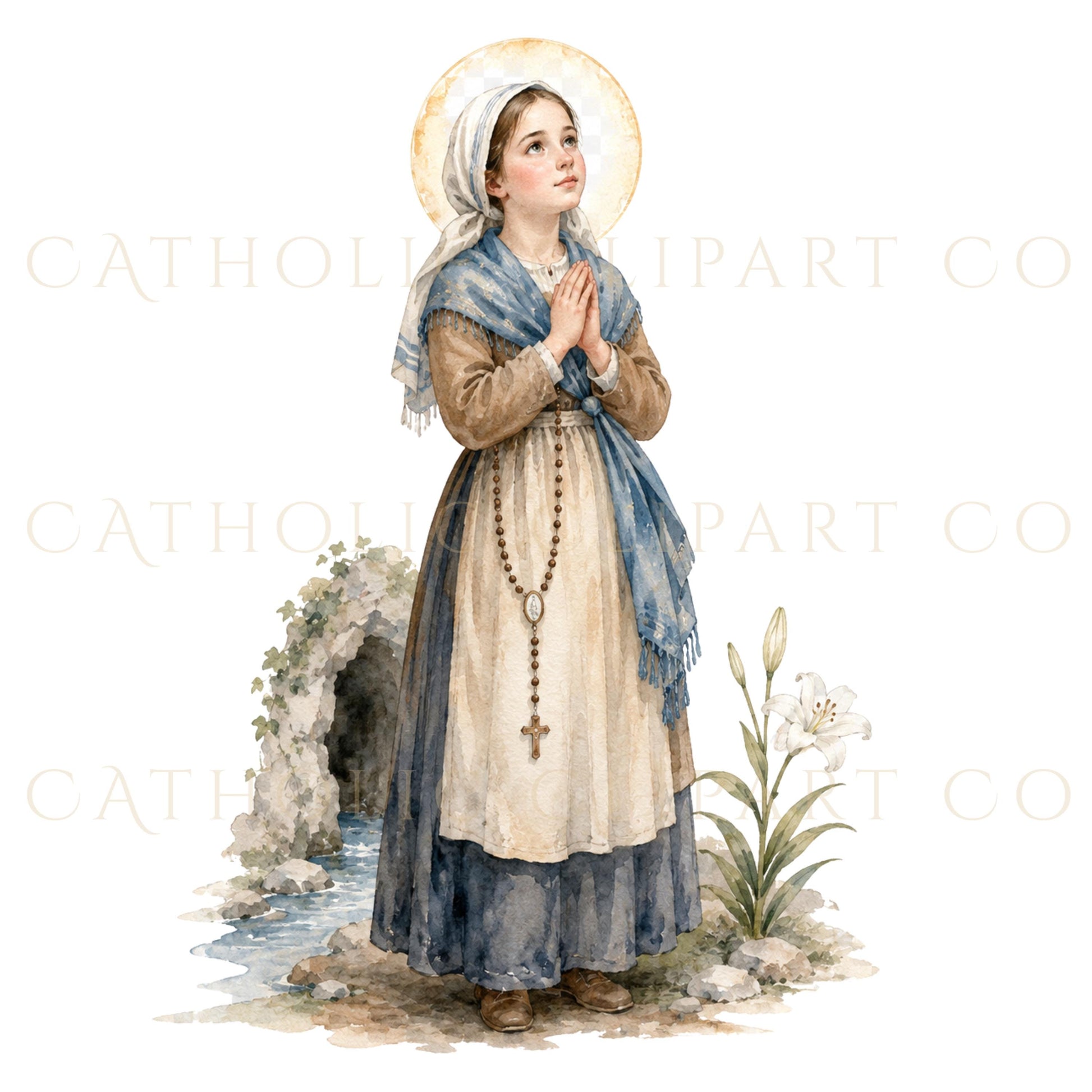 Catholic feast day clipart featuring 12 watercolor saints for All Saints Day, Confirmation, homeschool and parish use / Clipart católico para fiestas religiosas con 12 santos en acuarela para Todos los Santos, Confirmación, homeschool y uso parroquial