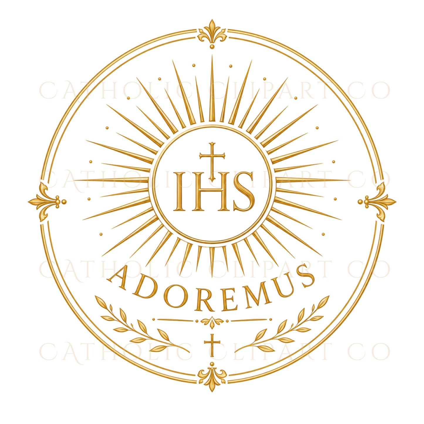 Catholic adoration clipart collection with luxury gold religious graphics and commercial use license | Colección de clipart de adoración católica con gráficos religiosos dorados de lujo y licencia comercial