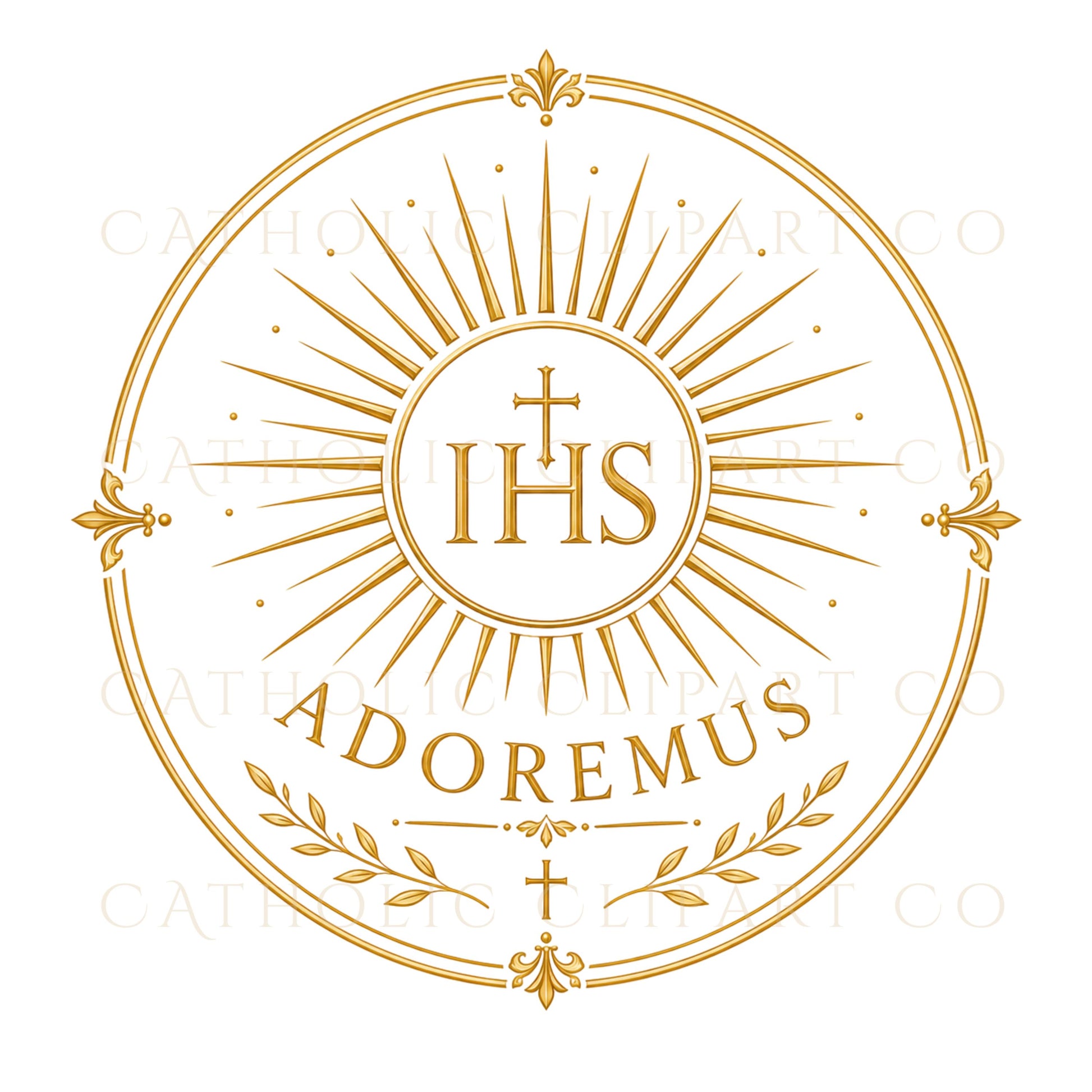 Catholic adoration clipart collection with luxury gold religious graphics and commercial use license | Colección de clipart de adoración católica con gráficos religiosos dorados de lujo y licencia comercial