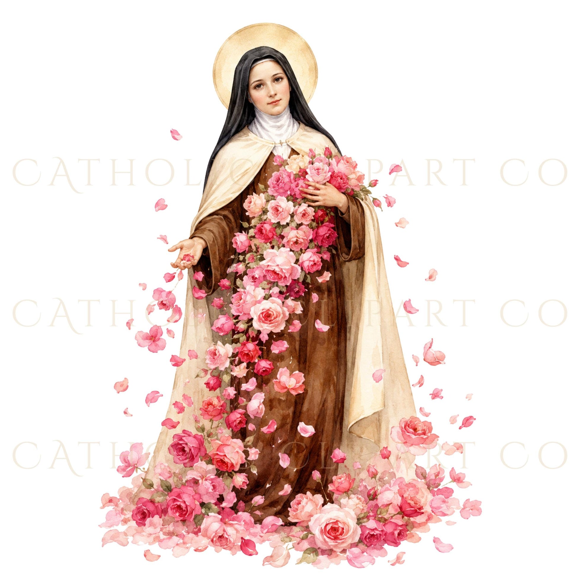 Pink rose wreath circular floral frame for Catholic saint printables and devotional designs | Corona circular de rosas rosadas para imprimibles de santos y diseños devocionales católicos