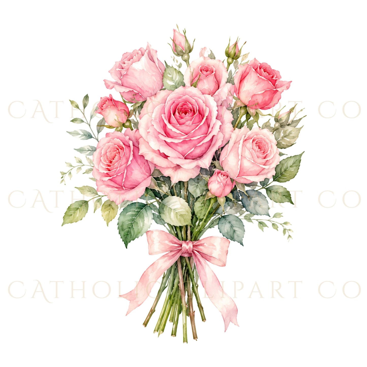 St Therese holding roses and crucifix watercolor PNG for Catholic crafts and devotional art | Santa Teresita sosteniendo rosas y crucifijo en PNG acuarela para manualidades y arte devocional