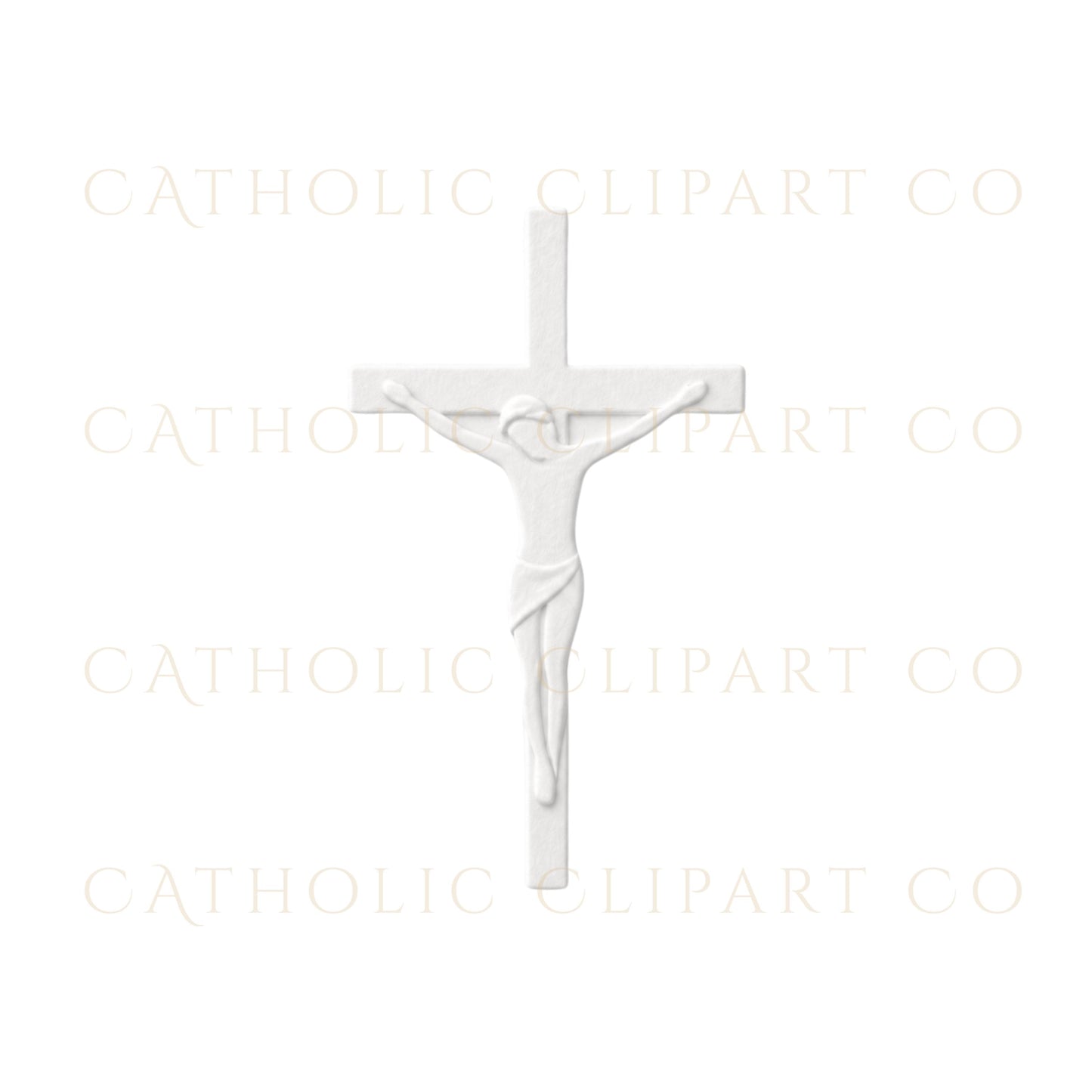 Minimal white cross clipart with soft textured relief appearance / Clipart minimalista de cruz blanca con apariencia suave y texturizada tipo relieve