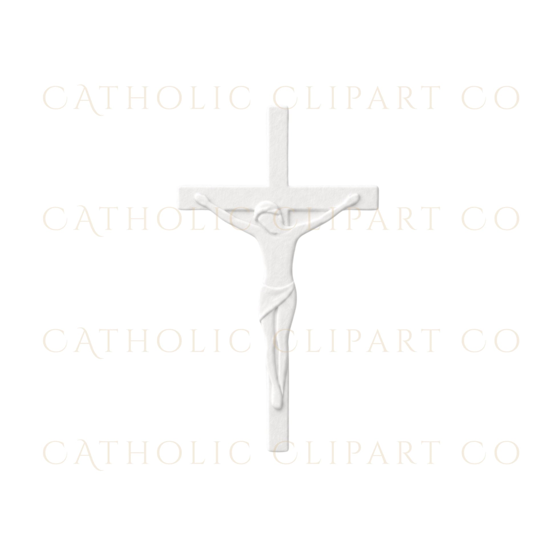 Minimal white cross clipart with soft textured relief appearance / Clipart minimalista de cruz blanca con apariencia suave y texturizada tipo relieve