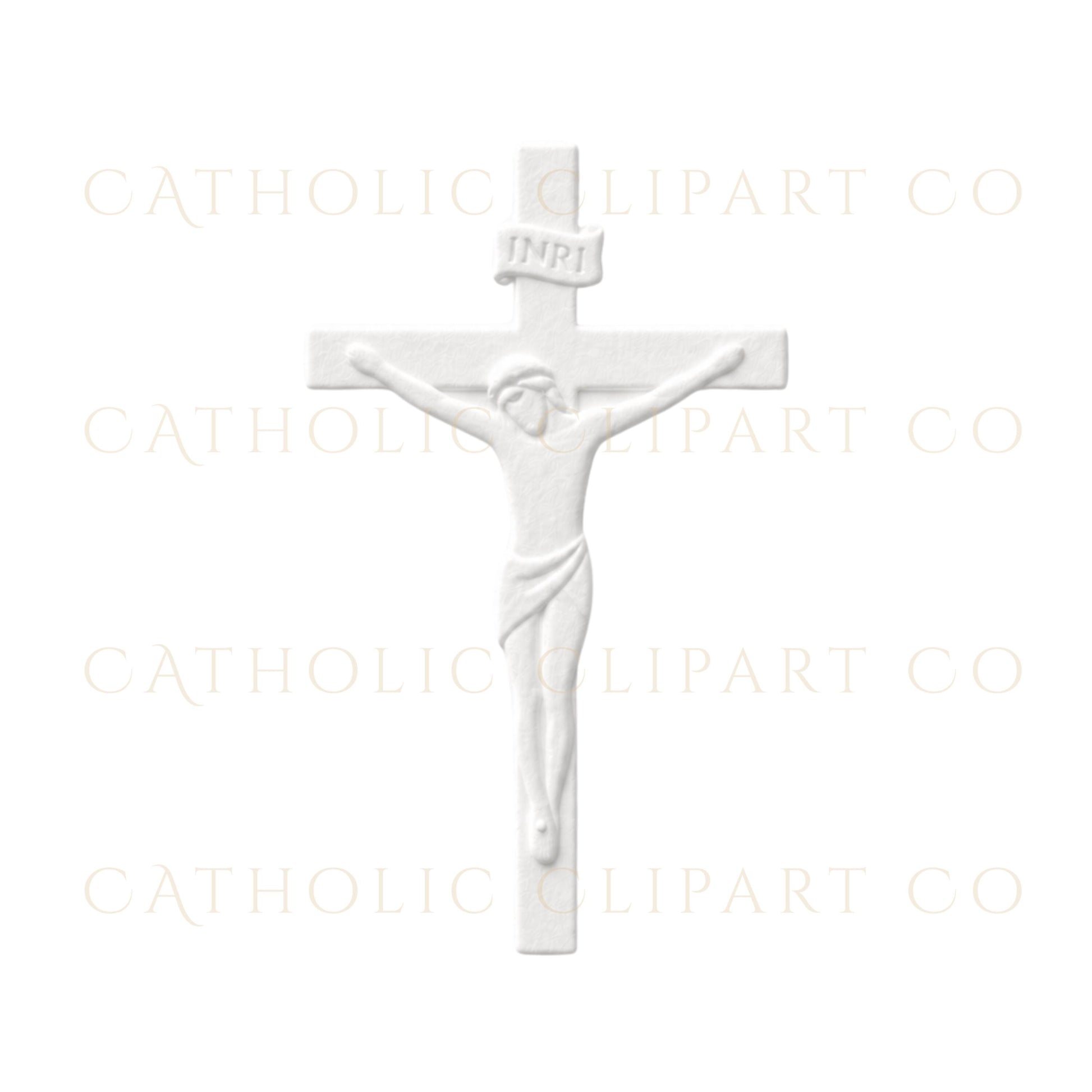White Catholic crucifix and INRI banner clipart collection / Colección de clipart católico de crucifijo blanco y letrero INRI