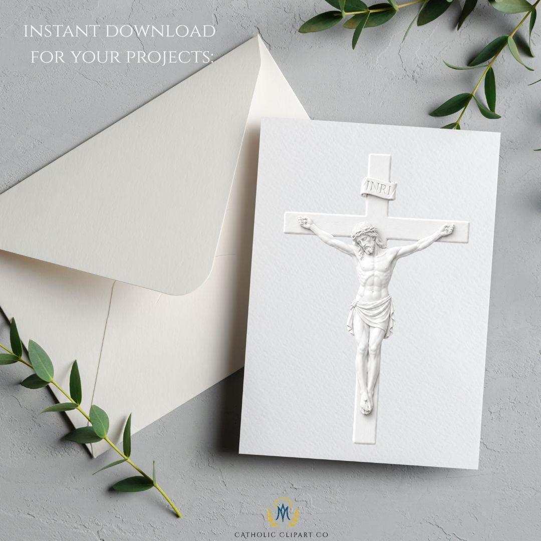 White Catholic crucifix clipart with transparent PNG background / Clipart de crucifijo católico blanco con fondo PNG transparente