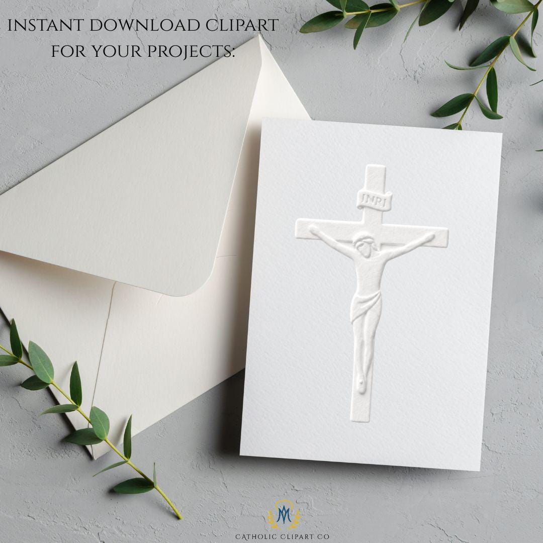 Elegant white cross clipart for Catholic wedding invitations and religious designs / Clipart elegante de cruz blanca para invitaciones de boda católica y diseños religiosos