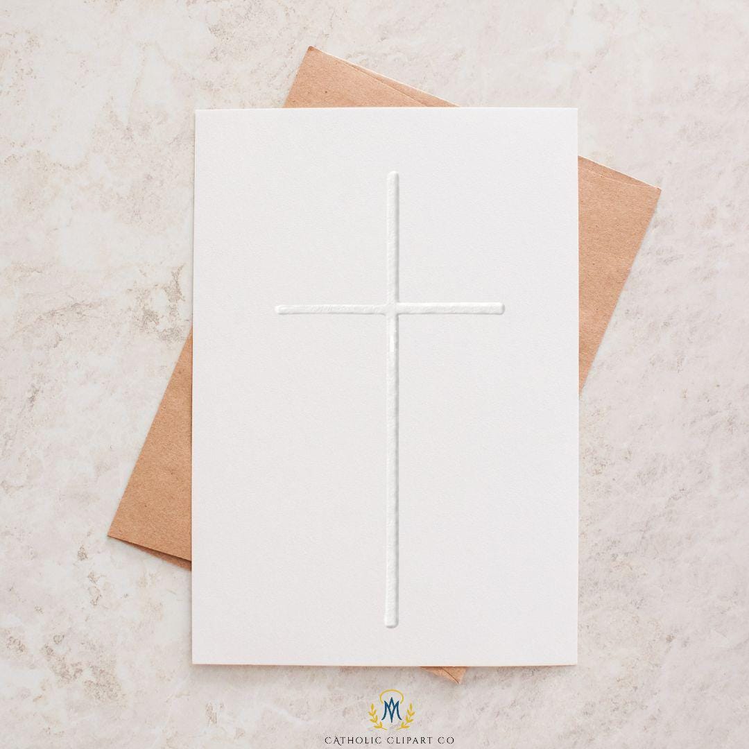 White relief-style Jesus crucifix graphic for prayer cards and holy cards / Gráfico de crucifijo de Jesús en blanco tipo relieve para tarjetas de oración y estampitas