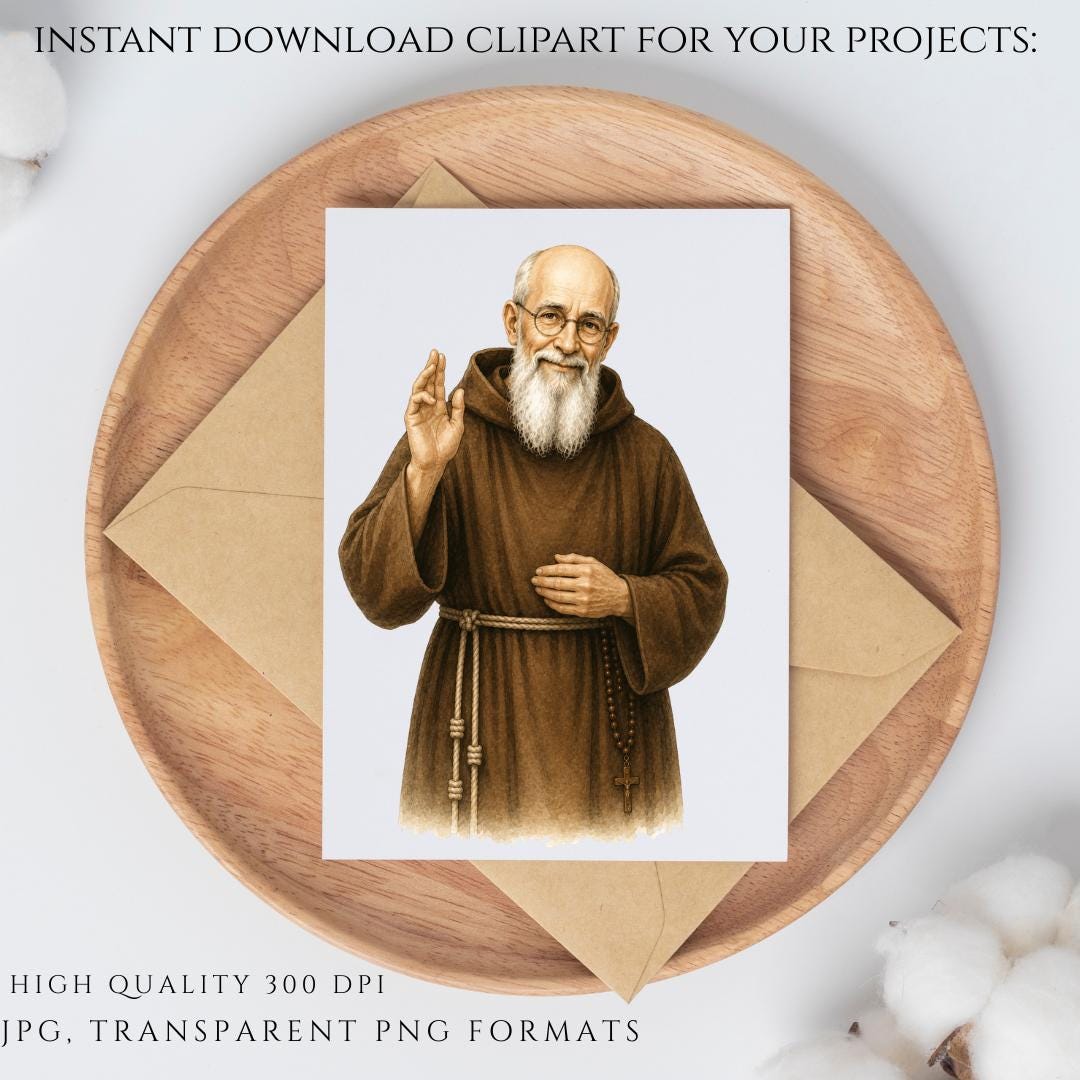 Bl. Solanus Casey Catholic PNG bundle for feast day printables, church materials, prayer cards, stickers, and religious crafts | Paquete PNG católico del Beato Solanus Casey para imprimibles de su festividad, materiales de iglesia, tarjetas de oración, pegatinas y manualidades religiosas