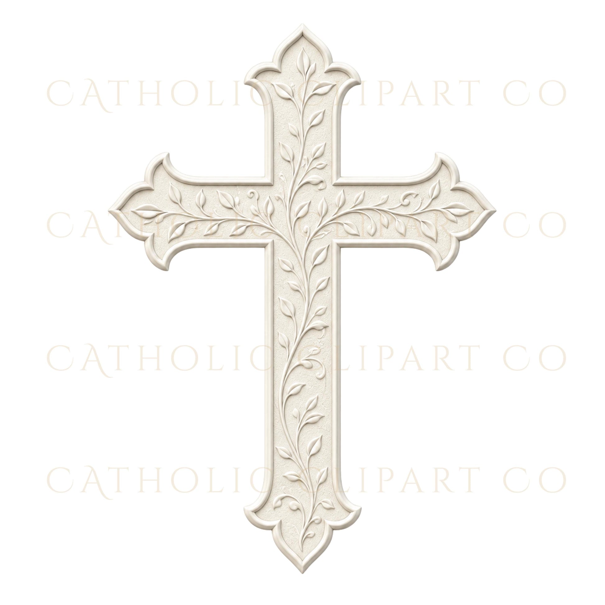 White vintage cross graphic for Catholic invitations and printable designs / Gráfico de cruz blanca vintage para invitaciones católicas y diseños imprimibles