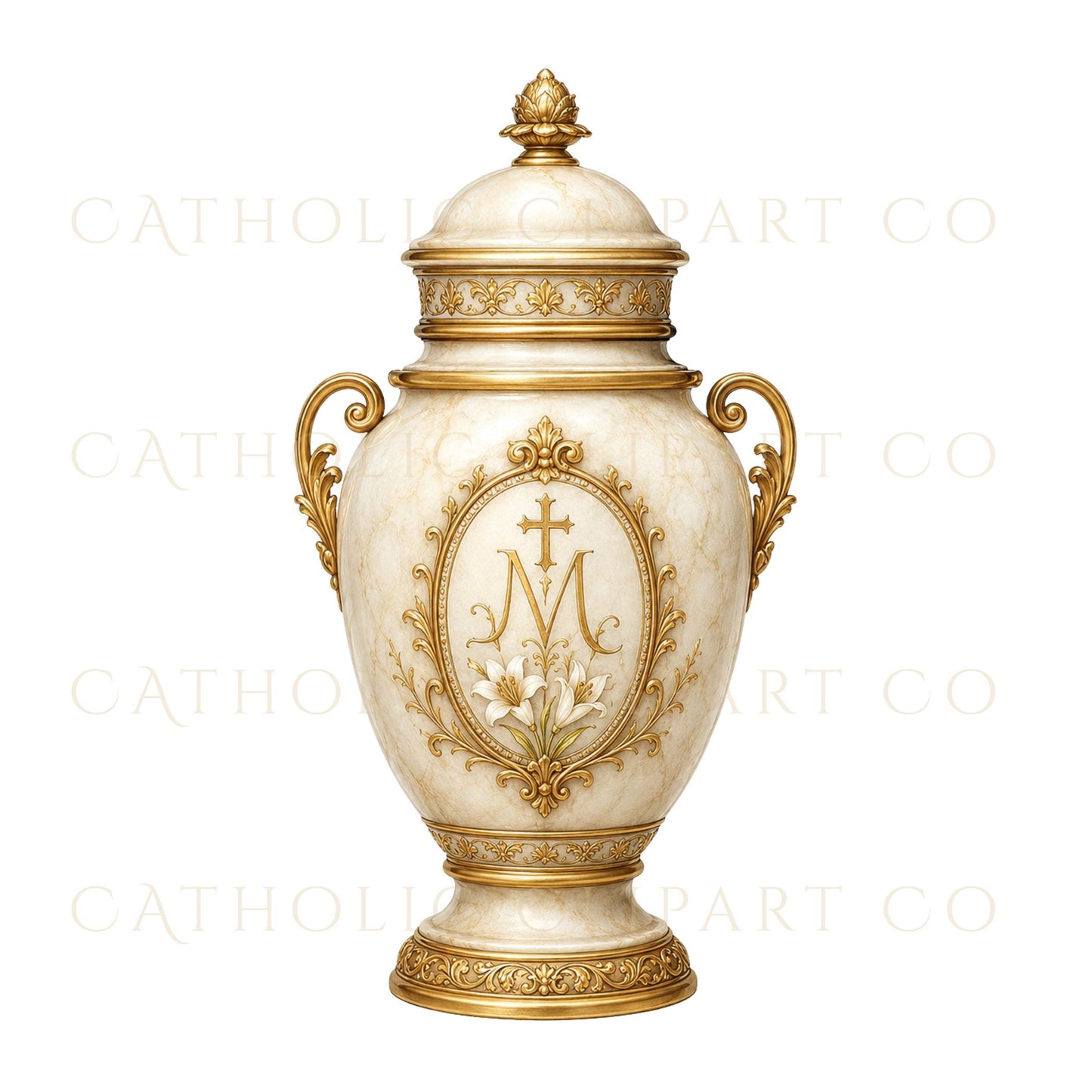 Full-length St. Mary Magdalene clipart holding an alabaster jar in elegant Catholic devotional style | Clipart de cuerpo completo de Santa María Magdalena sosteniendo un frasco de alabastro en elegante estilo devocional católico