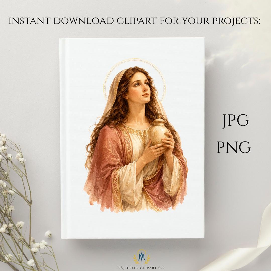 Ornate alabaster jar clipart in vintage Catholic style for saint feast day and church designs | Clipart de frasco de alabastro en estilo católico vintage para diseños de fiestas de santos e iglesia