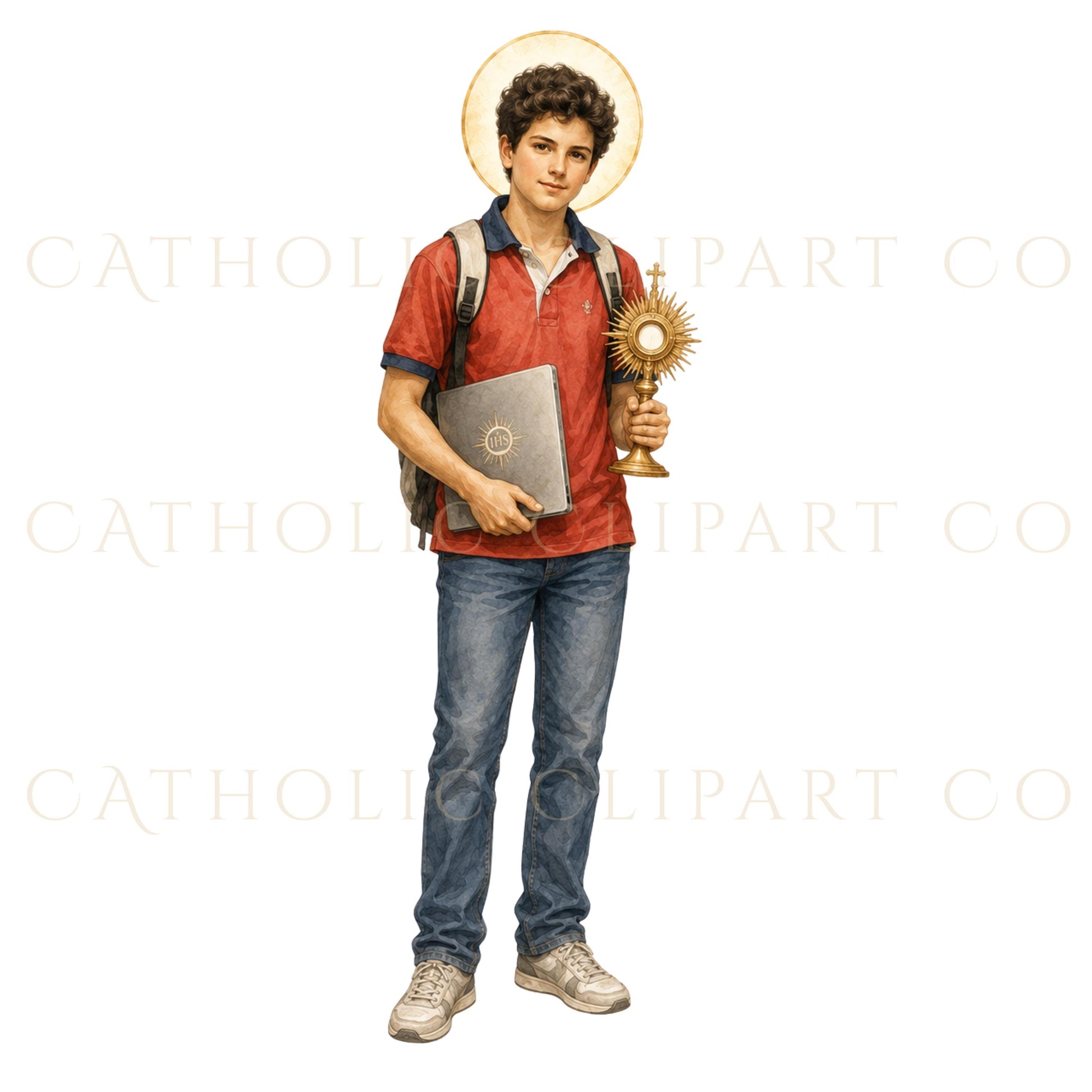All Saints Day Catholic saint PNG graphics with elegant watercolor artwork for parish bulletins, prayer cards and Catholic designs / Gráficos PNG de santos católicos para Todos los Santos con arte elegante en acuarela para boletines parroquiales, tarjetas de oración y diseños católicos