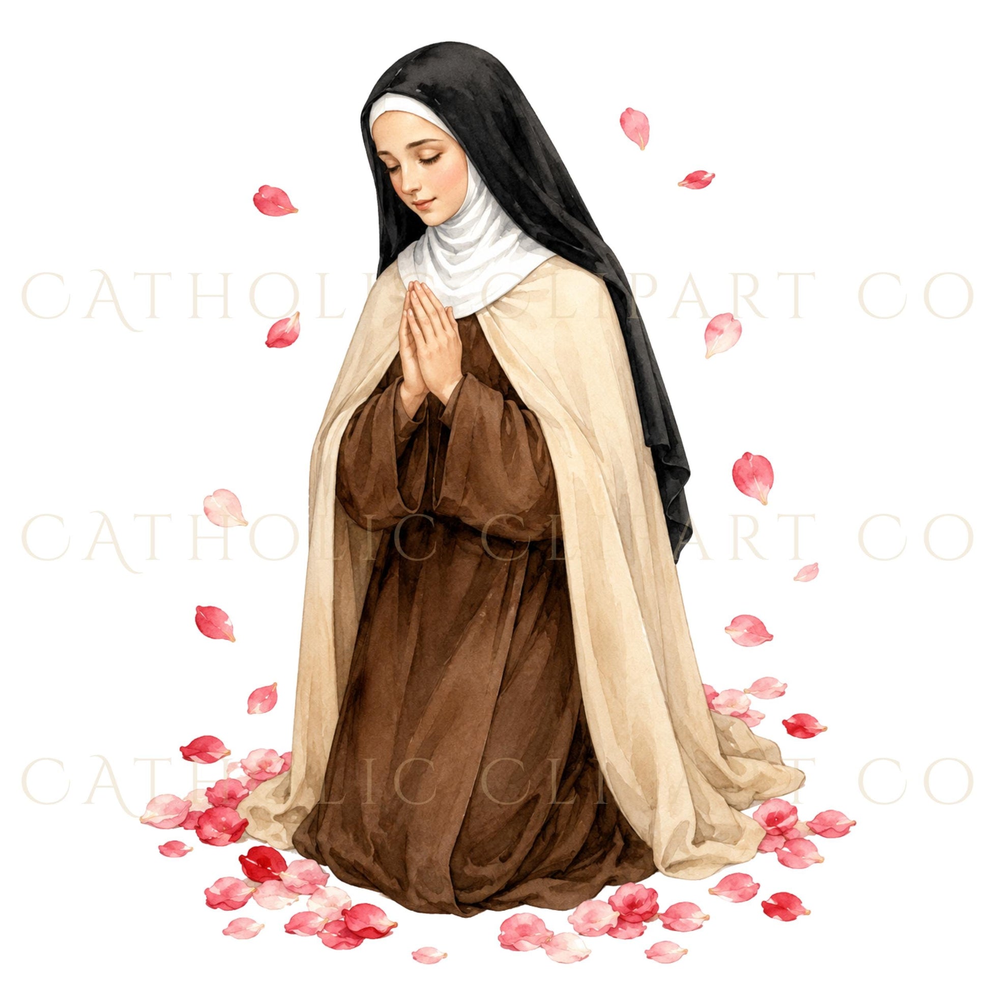 Pink rose bouquet watercolor clipart for St Therese Little Flower Catholic design kit | Ramo de rosas rosadas en acuarela para kit católico de Santa Teresita La Pequeña Flor