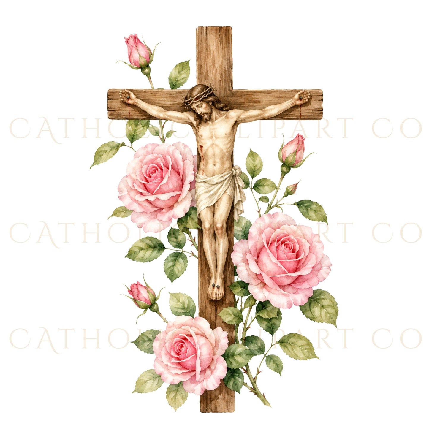Little Way rose and cross emblem clipart inspired by St Therese of Lisieux | Emblema del Caminito con rosa y cruz inspirado en Santa Teresita de Lisieux