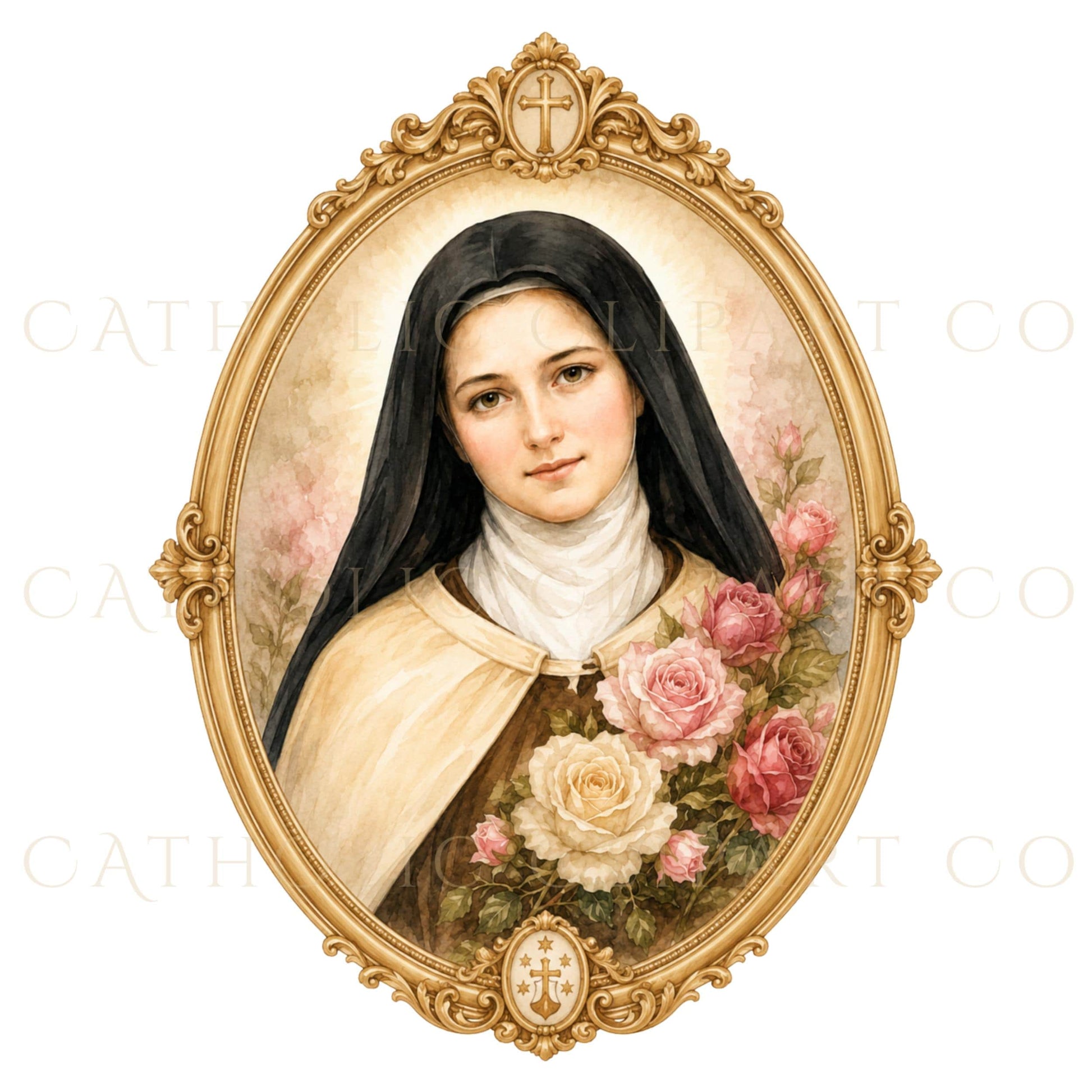 Single pink rose stem watercolor PNG for Little Flower Catholic clipart projects | Tallo de rosa rosada en PNG acuarela para proyectos católicos de La Pequeña Flor