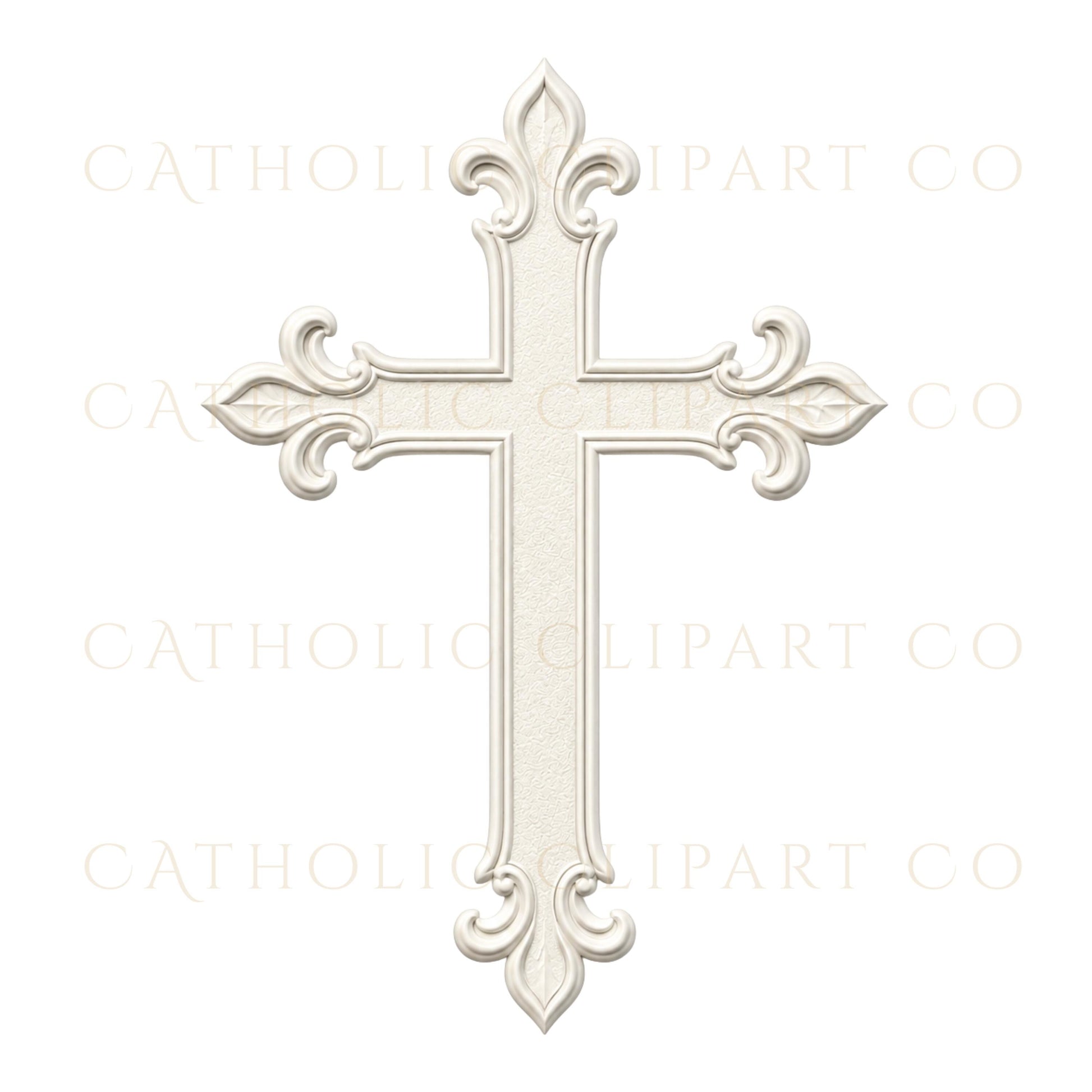 Ornamental ivory cross clipart for Christian wedding stationery / Clipart de cruz marfil ornamental para papelería de boda cristiana