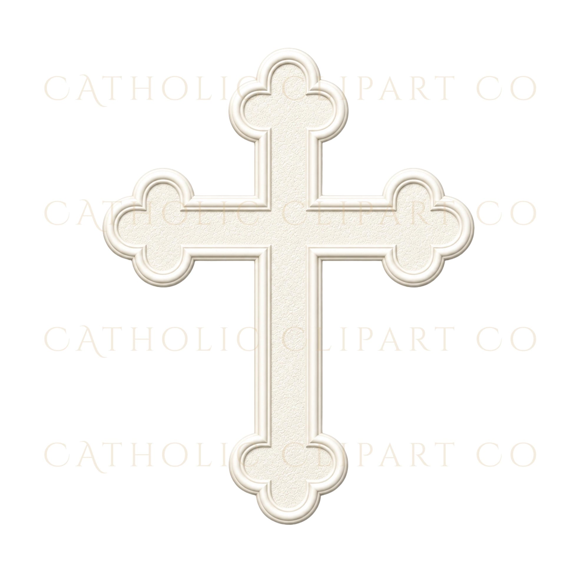 Minimal white embossed cross PNG for Communion and Confirmation designs / Cruz blanca minimalista en relieve PNG para diseños de Comunión y Confirmación