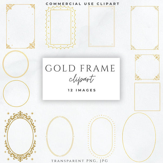 Luxury gold foil frame clipart with ornate edges / Marco clipart en oro foil de lujo con bordes ornamentales
