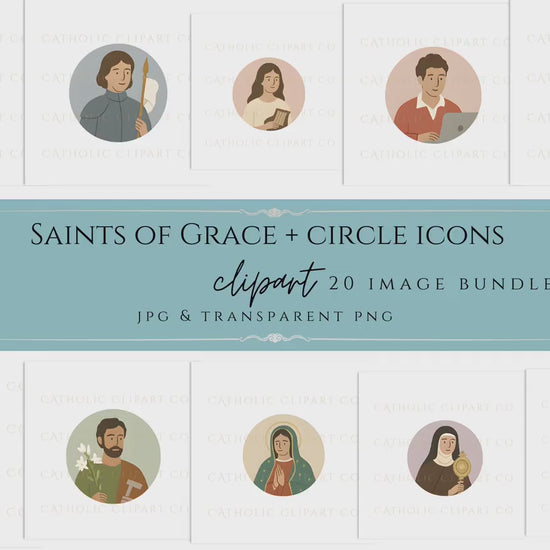 Catholic Saints Clipart Bundle | Saint Clipart PNG Set | Modern Catholic Saints Illustrations | St Joseph St Francis Religious Graphics