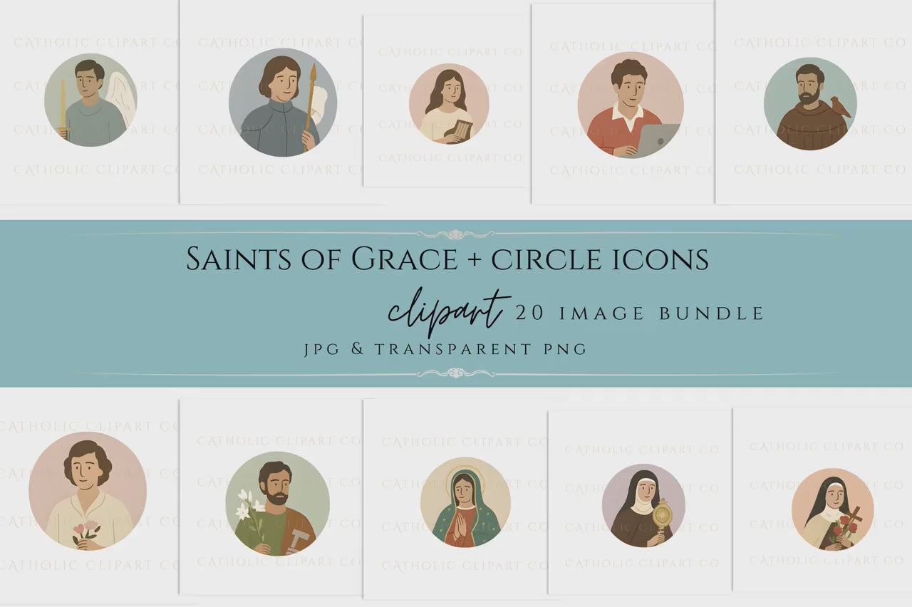 Catholic Saints Clipart Bundle | Saint Clipart PNG Set | Modern Catholic Saints Illustrations | St Joseph St Francis Religious Graphics