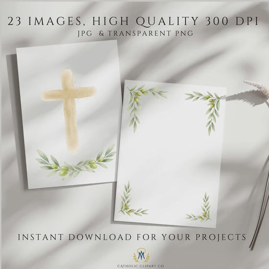 Catholic Watercolor Clipart | Religious Botanical PNG | Wedding Baptism Communion Church Design Elements