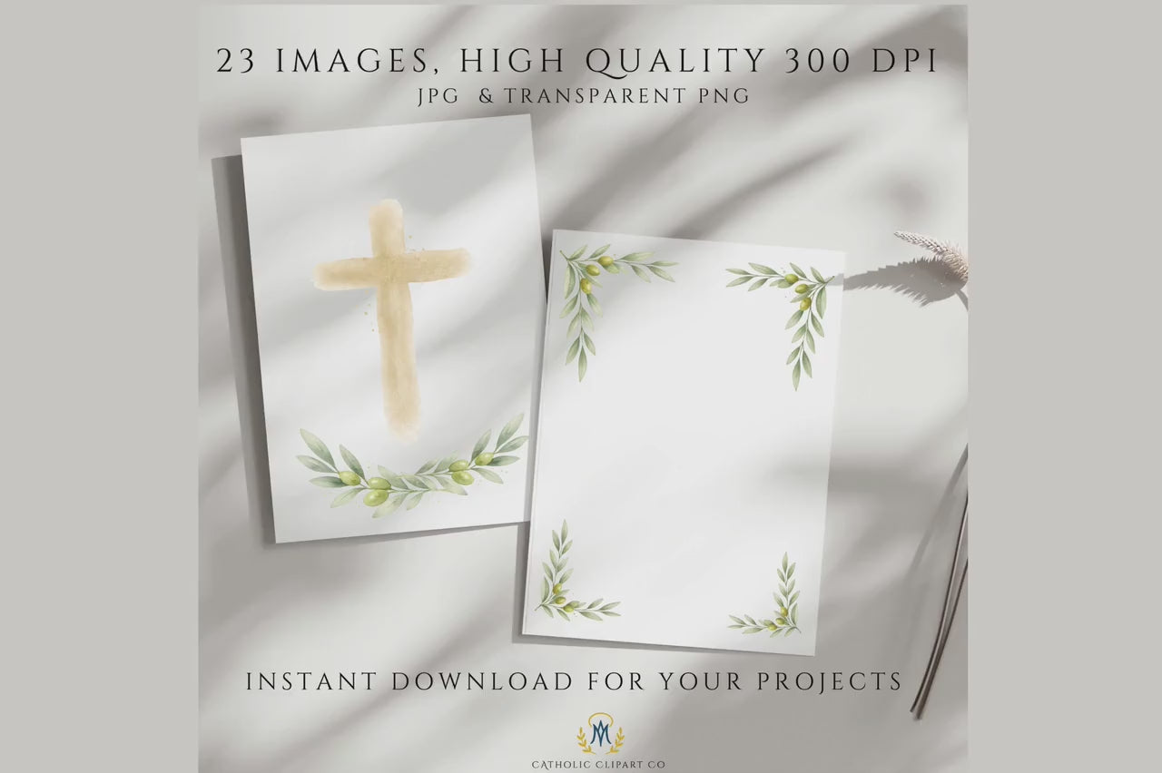 Catholic Watercolor Clipart | Religious Botanical PNG | Wedding Baptism Communion Church Design Elements