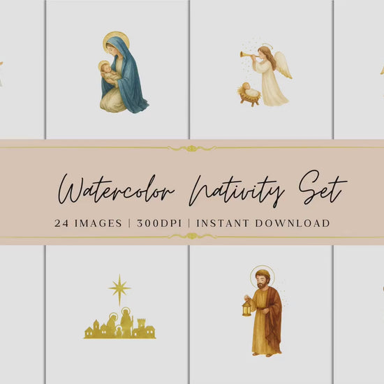 Watercolor Nativity Clipart Set • Holy Family Christmas PNG • Mary Joseph Baby Jesus • Christian Clip Art • Angels Wise Men Shepherds