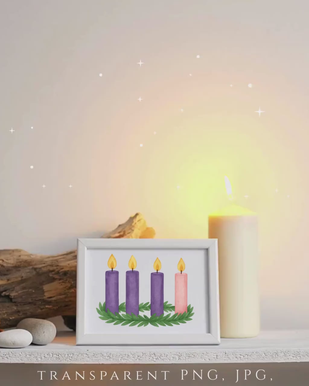 Watercolor Advent Wreath & Candle Clipart Set | Catholic Christmas PNG Bundle | Advent Candles, Greenery, Wreath Illustration Pack