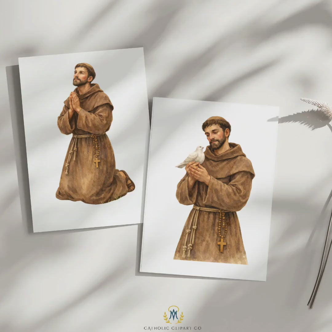 Saint Francis of Assisi Watercolor Clipart PNG | Catholic Saint Art with Birds | St Francis Devotional Clipart