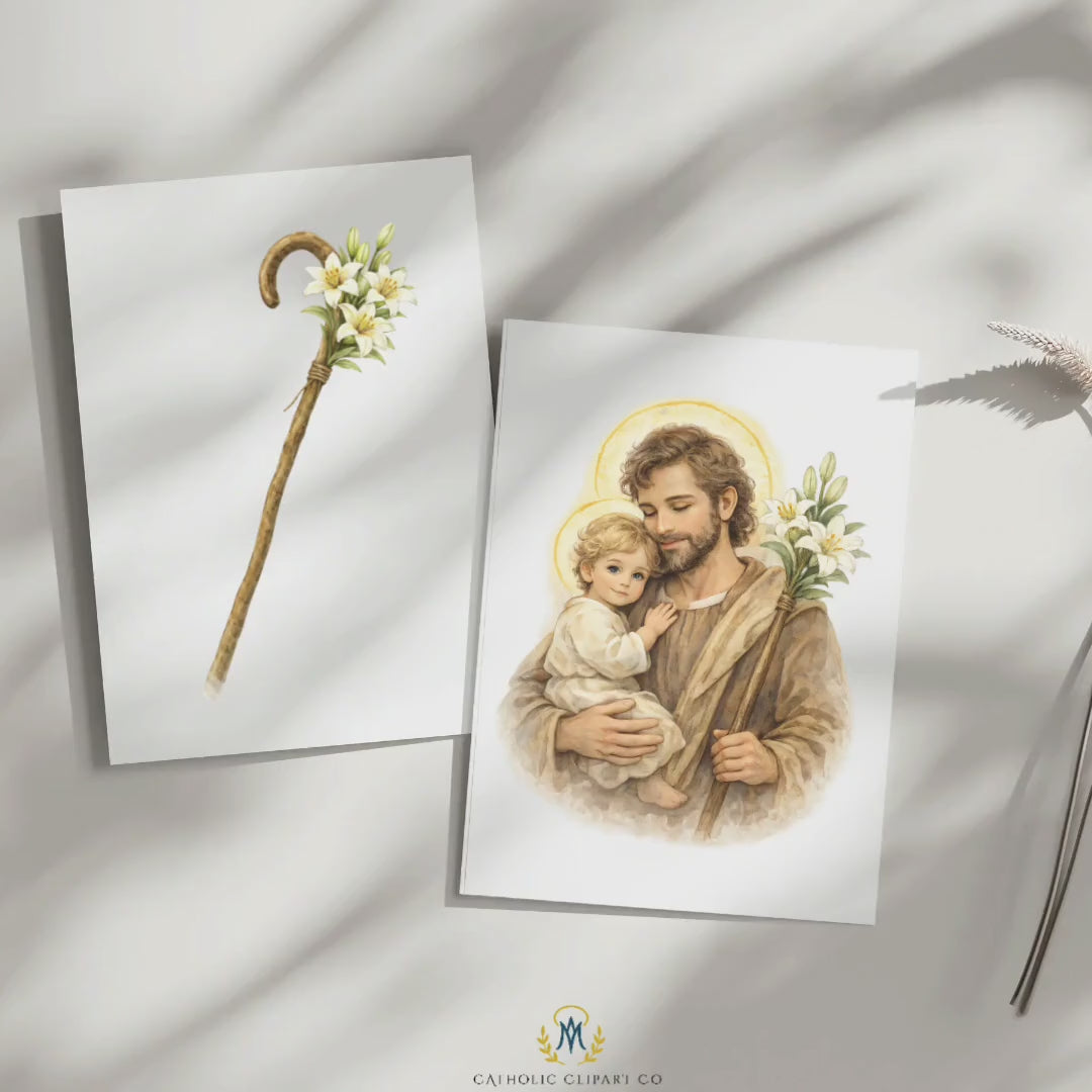 Saint Joseph Watercolor Clipart PNG | Catholic Clipart with Child Jesus | Saint Joseph Art for Prayer Cards