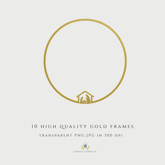 Catholic Christmas Gold Frames Clipart | Nativity & Marian Frames | Gold Halo Borders | Religious Holiday Clipart PNG JPG