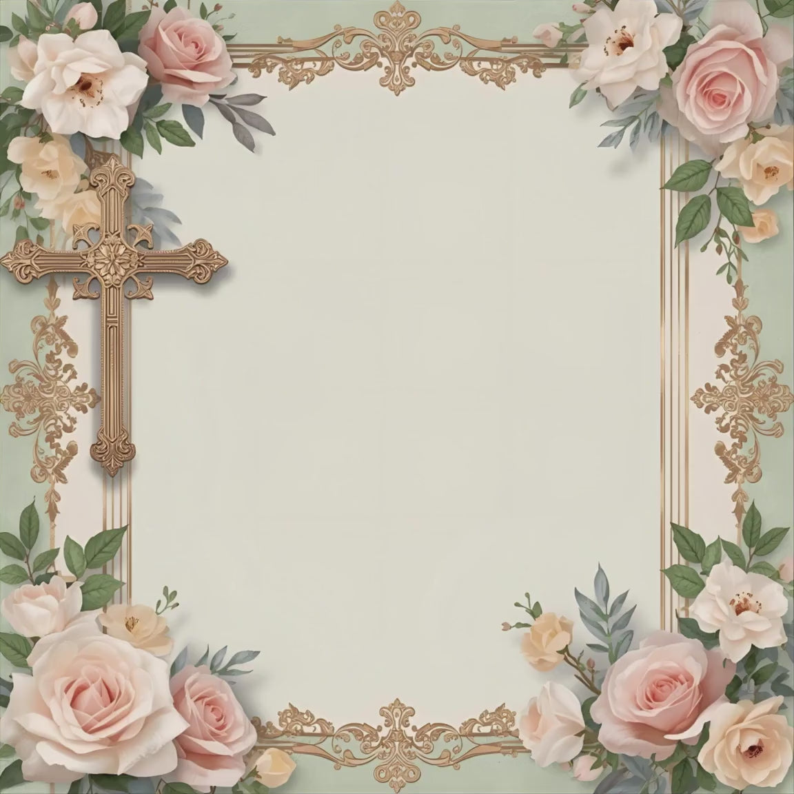 Religious Floral Frame Backgrounds –Christian Wedding Digital Papers,Catholic Cross Frames,12x12 JPG, Floral Religious Invitation Background